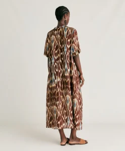 Donne Momonì Vestiti-Vestito Altamura In Viscosa Lino - Cacao Multicolor
