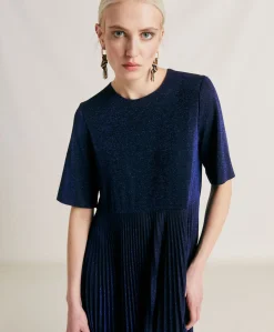 Donne Momonì Vestiti-Vestito Amalia In Jersey Lurex - Bluette