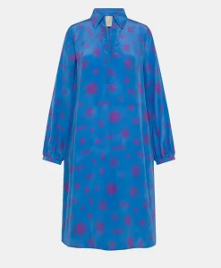 Donne Momonì Vestiti-Vestito Ambra In Crepe De Chine - Bluette/Fucsia