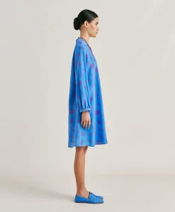 Donne Momonì Vestiti-Vestito Ambra In Crepe De Chine - Bluette/Fucsia