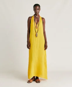 Donne Momonì Vestiti-Vestito Aurora In Lino - Giallo Sole