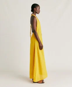 Donne Momonì Vestiti-Vestito Aurora In Lino - Giallo Sole