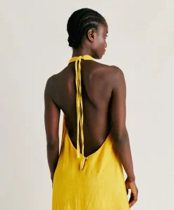 Donne Momonì Vestiti-Vestito Aurora In Lino - Giallo Sole