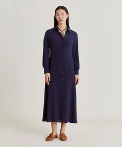 Donne Momonì Vestiti-Vestito Bethany In Acetato Seta Unito - Blu Notte