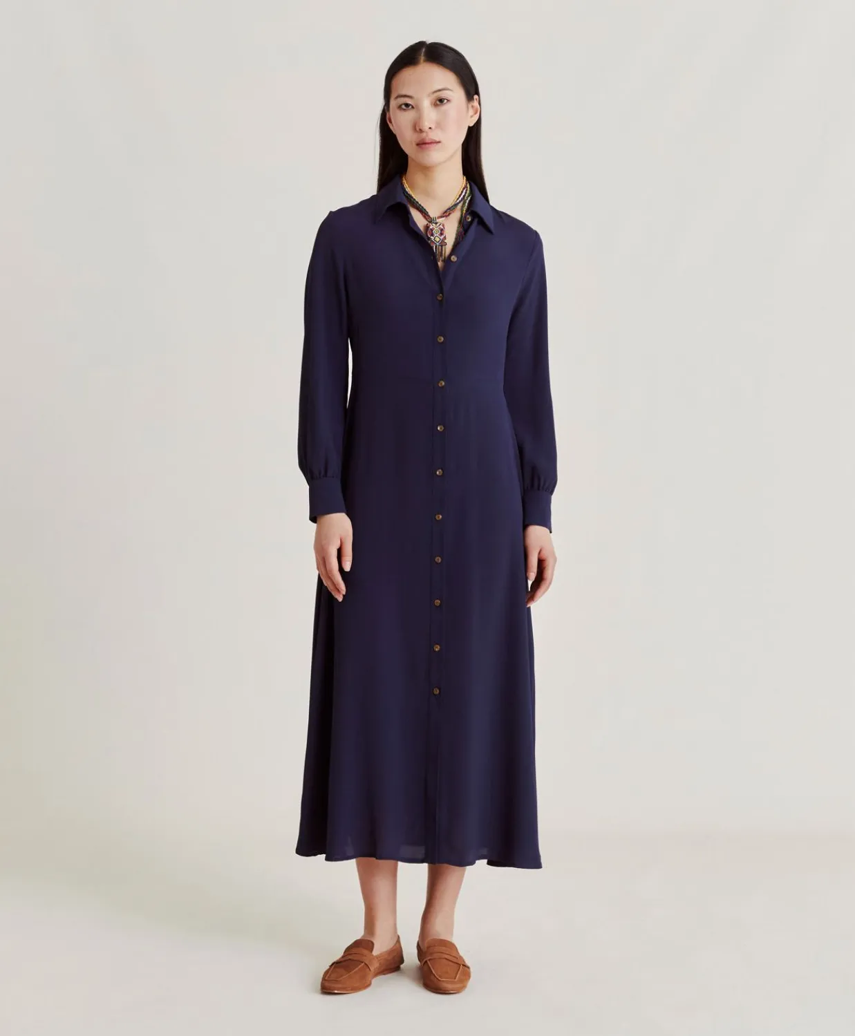 Donne Momonì Vestiti-Vestito Bethany In Acetato Seta Unito - Blu Notte