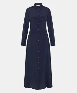 Donne Momonì Vestiti-Vestito Bethany In Acetato Seta Unito - Blu Notte