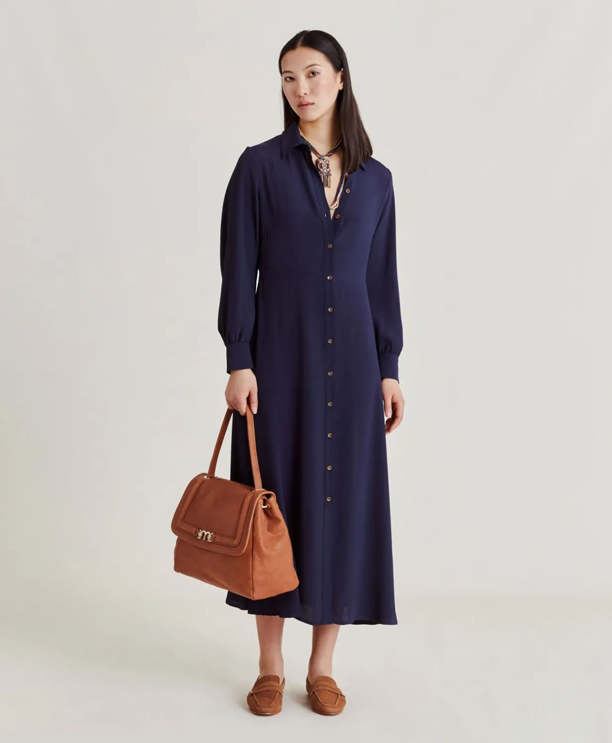 Donne Momonì Vestiti-Vestito Bethany In Acetato Seta Unito - Blu Notte