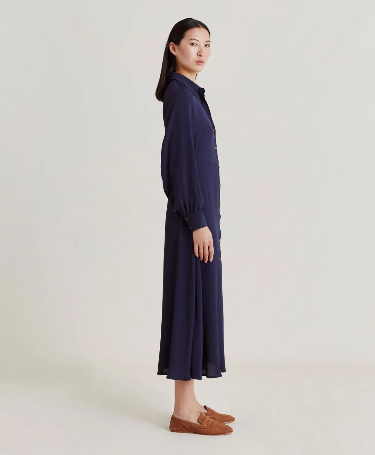 Donne Momonì Vestiti-Vestito Bethany In Acetato Seta Unito - Blu Notte