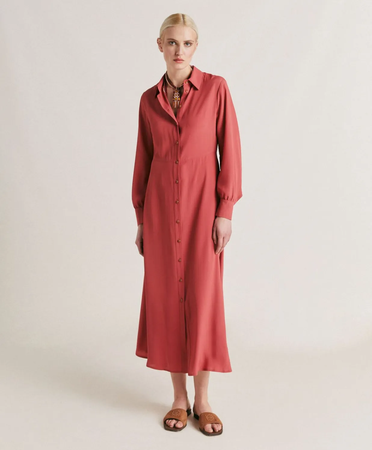 Donne Momonì Vestiti-Vestito Bethany In Acetato Seta Unito - Amaranto
