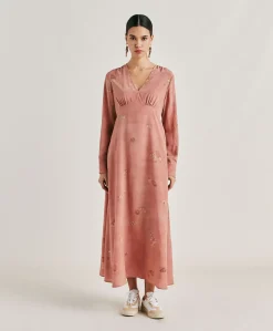 Donne Momonì Vestiti-Vestito Cala Junco In Crepe De Chine - Rosato Multicolor