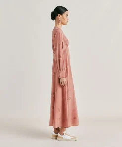 Donne Momonì Vestiti-Vestito Cala Junco In Crepe De Chine - Rosato Multicolor
