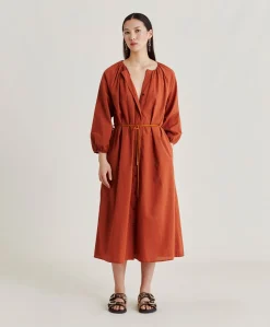 Donne Momonì Vestiti-Vestito Caldes Con Voile Di Cotone - Coccio