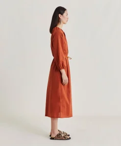 Donne Momonì Vestiti-Vestito Caldes Con Voile Di Cotone - Coccio