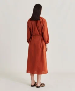 Donne Momonì Vestiti-Vestito Caldes Con Voile Di Cotone - Coccio