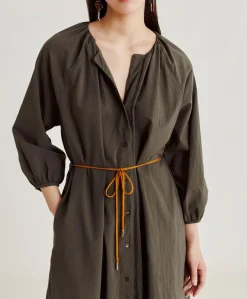 Donne Momonì Vestiti-Vestito Caldes Con Voile Di Cotone - Army