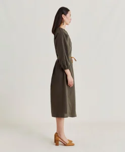 Donne Momonì Vestiti-Vestito Caldes Con Voile Di Cotone - Army