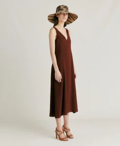 Donne Momonì Vestiti-Vestito Chumba In Acetato Seta - Cioccolato