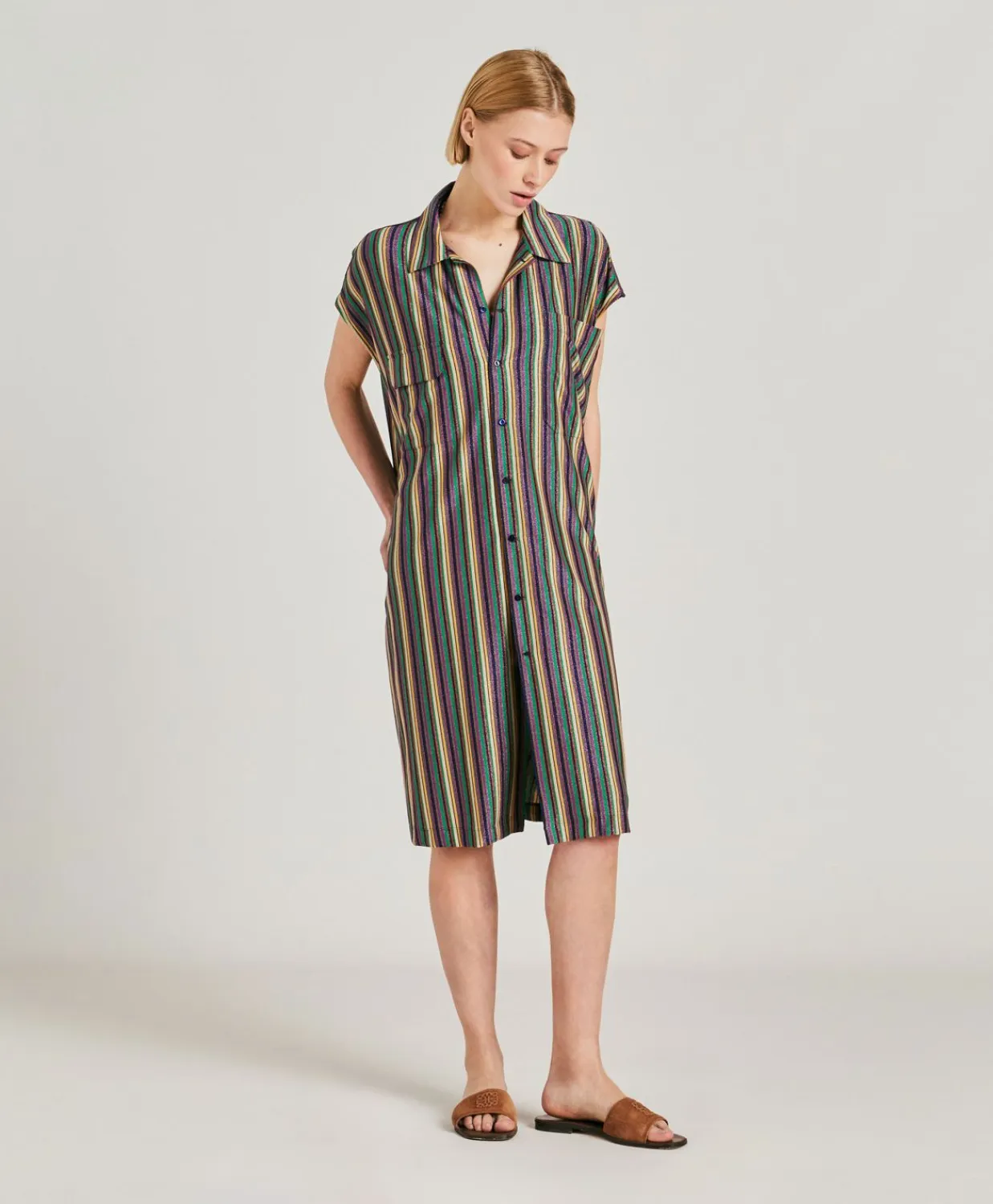 Donne Momonì Vestiti-Vestito Colorado In Jersey Lurex A Righe - Multicolor Verde