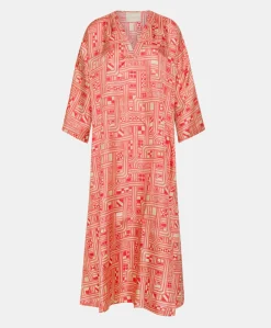 Donne Momonì Vestiti-Vestito Faro In Twill Di Seta - Beige/ Corallo