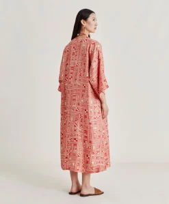 Donne Momonì Vestiti-Vestito Faro In Twill Di Seta - Beige/ Corallo
