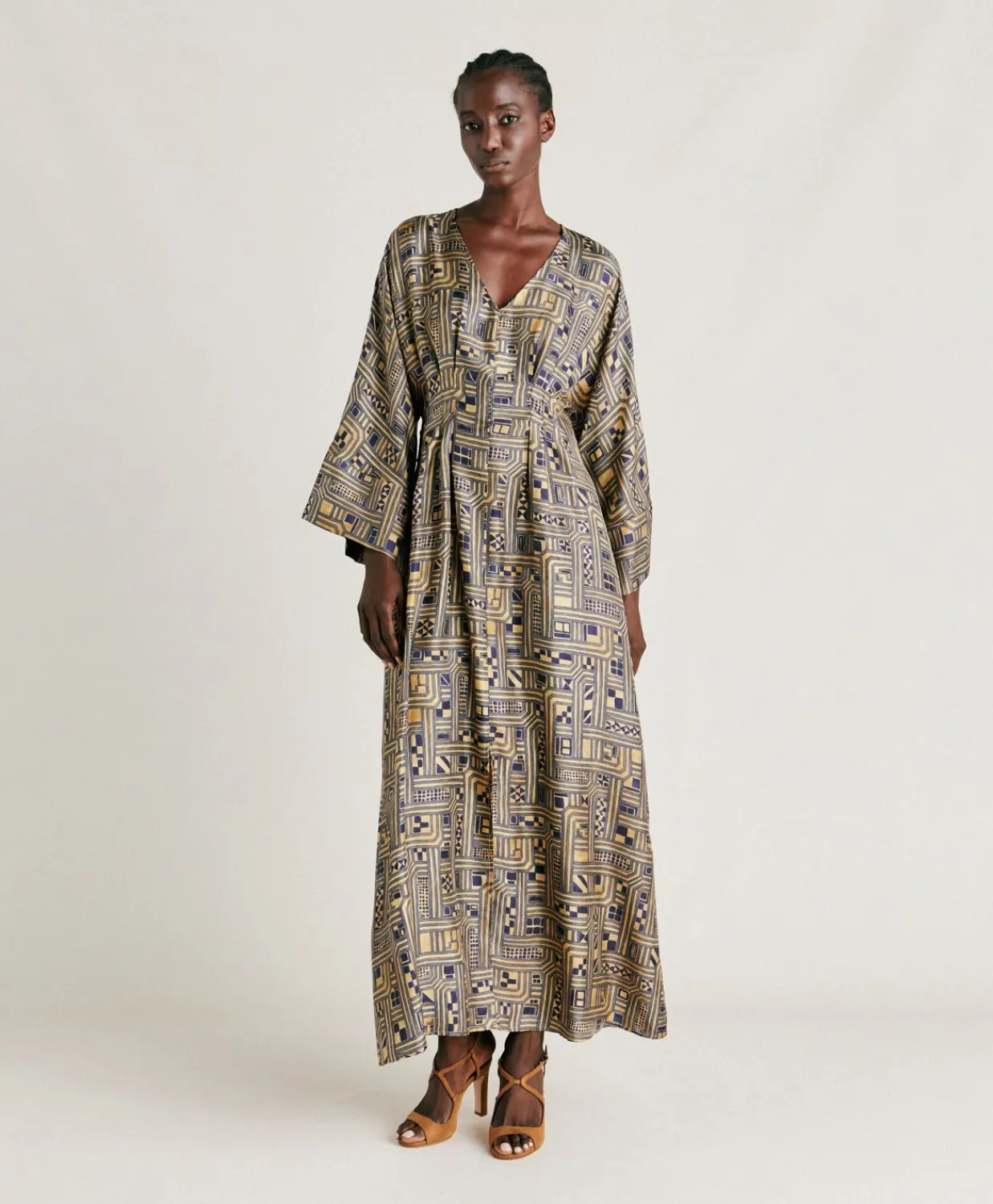 Donne Momonì Vestiti-Vestito Fortuna In Twill Di Seta - Oro/Blu