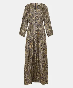 Donne Momonì Vestiti-Vestito Fortuna In Twill Di Seta - Oro/Blu