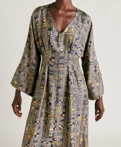 Donne Momonì Vestiti-Vestito Fortuna In Twill Di Seta - Oro/Blu