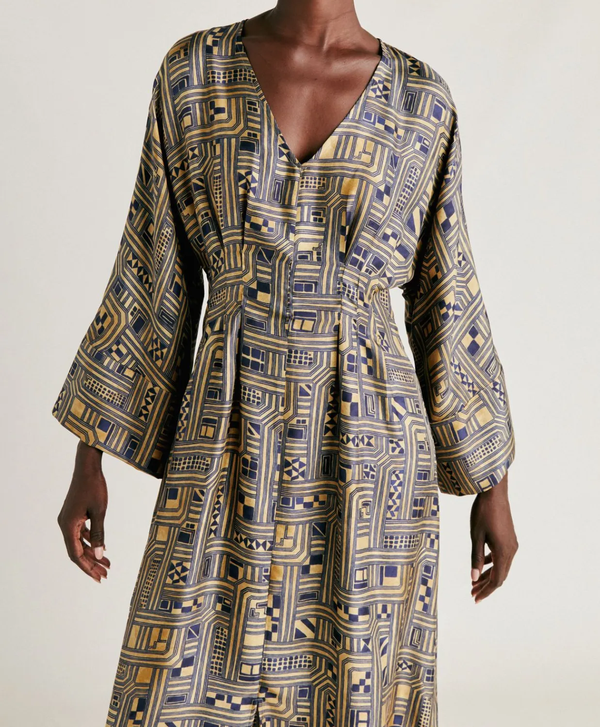 Donne Momonì Vestiti-Vestito Fortuna In Twill Di Seta - Oro/Blu