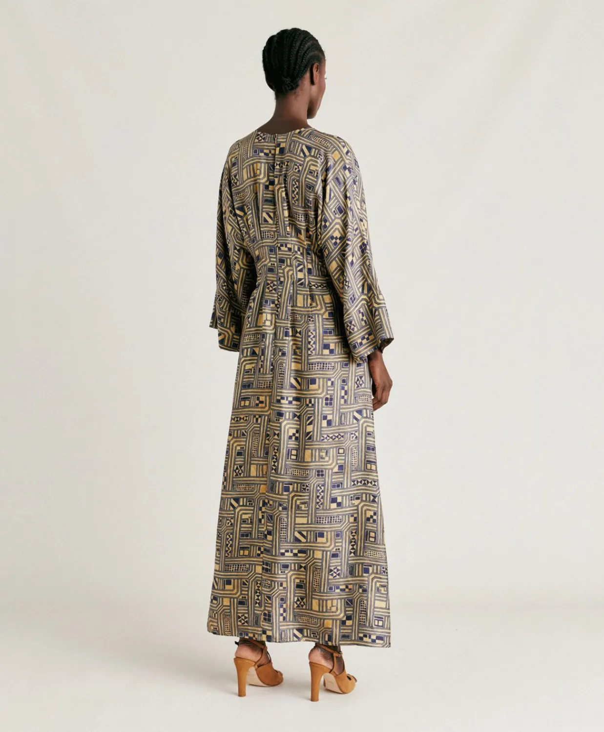 Donne Momonì Vestiti-Vestito Fortuna In Twill Di Seta - Oro/Blu