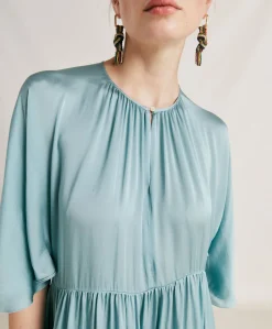 Donne Momonì Vestiti-Vestito Ginevra In Seta Unita - Ceruleo