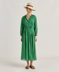 Donne Momonì Vestiti-Vestito Goa In Voile'Di Cotone Stampato - Smeraldo
