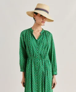 Donne Momonì Vestiti-Vestito Goa In Voile'Di Cotone Stampato - Smeraldo