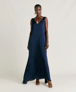 Donne Momonì Vestiti-Vestito Helena In Seta Unita - Blu Notte