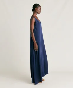 Donne Momonì Vestiti-Vestito Helena In Seta Unita - Blu Notte