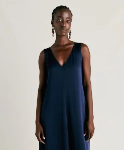 Donne Momonì Vestiti-Vestito Helena In Seta Unita - Blu Notte