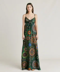 Donne Momonì Vestiti-Vestito Jolie In Haboutai Di Seta - Verdone Multicolor