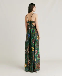 Donne Momonì Vestiti-Vestito Jolie In Haboutai Di Seta - Verdone Multicolor