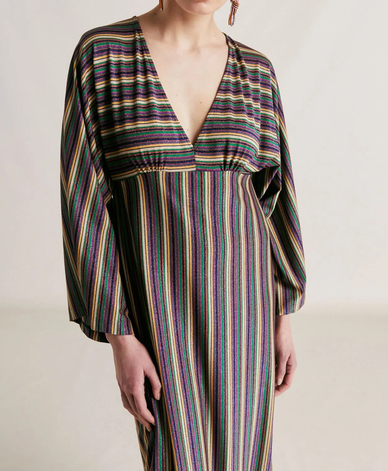 Donne Momonì Vestiti-Vestito Margarida In Jersey Lurex A Righe - Multicolor Verde