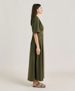 Donne Momonì Vestiti-Vestito Martinella In Popeline - Army