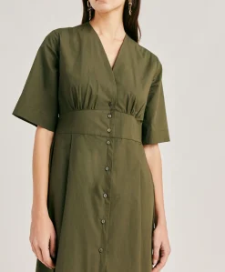 Donne Momonì Vestiti-Vestito Martinella In Popeline - Army