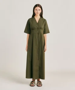 Donne Momonì Vestiti-Vestito Martinella In Popeline - Army