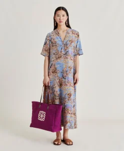 Donne Momonì Vestiti-Vestito Penelope In Crepe De Chine - Ceruleo Multicolor