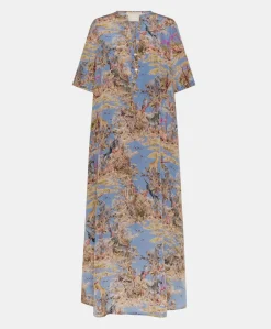 Donne Momonì Vestiti-Vestito Penelope In Crepe De Chine - Ceruleo Multicolor
