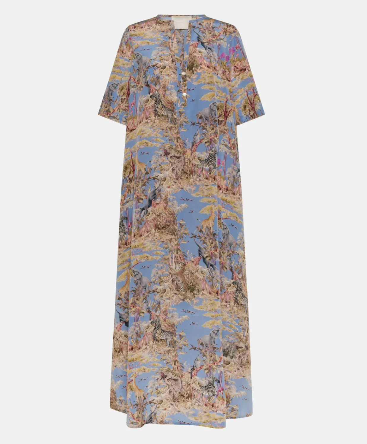 Donne Momonì Vestiti-Vestito Penelope In Crepe De Chine - Ceruleo Multicolor