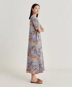 Donne Momonì Vestiti-Vestito Penelope In Crepe De Chine - Ceruleo Multicolor