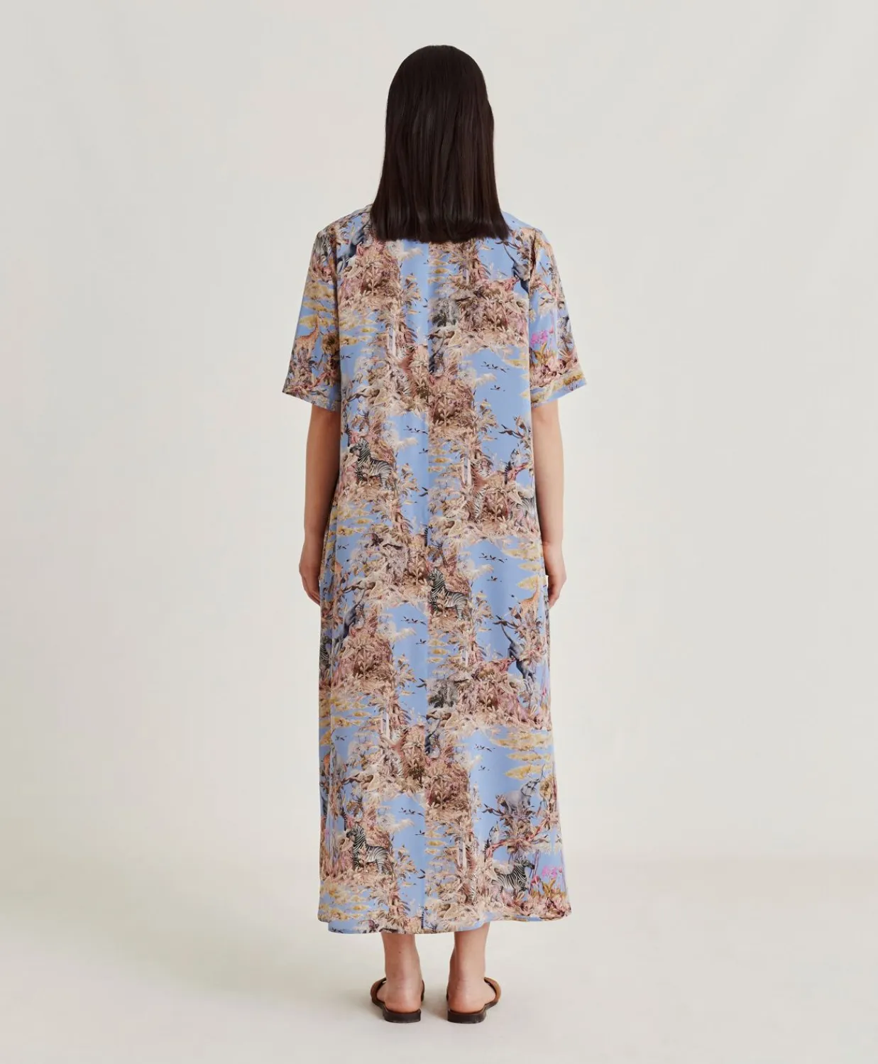 Donne Momonì Vestiti-Vestito Penelope In Crepe De Chine - Ceruleo Multicolor