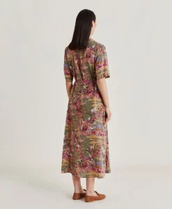 Donne Momonì Vestiti-Vestito Penelope In Crepe De Chine - Oliva Multicolor