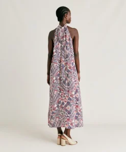 Donne Momonì Vestiti-Vestito Sabina In Crepe De Chine - Panna/Violaceo