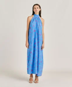 Donne Momonì Vestiti-Vestito Sabina In Crepe De Chine - Bluette/Fucsia