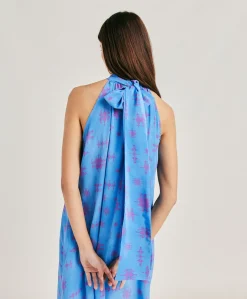 Donne Momonì Vestiti-Vestito Sabina In Crepe De Chine - Bluette/Fucsia